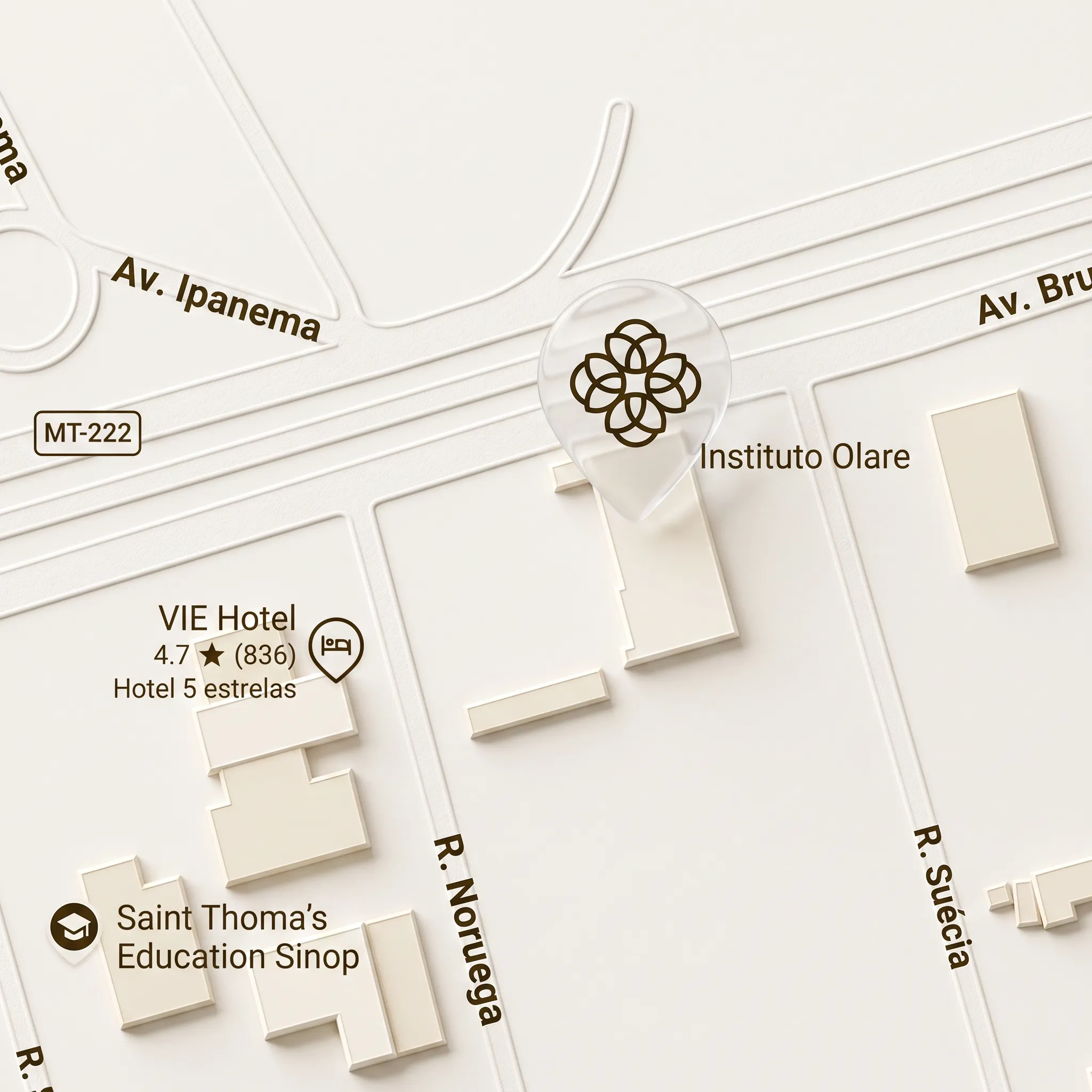 Mapa com a localização do Instituto Olare na Av. Bruno Martini, 2177, em Sinop